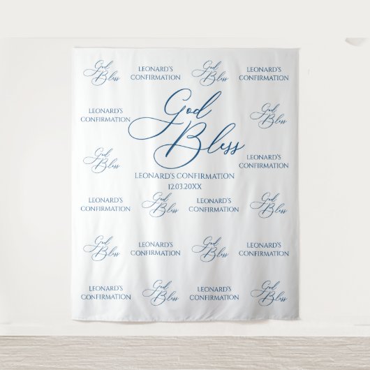 Tapiz God Bless Elegant blue photobooth backdrop Wandteppich (Vorderseite)