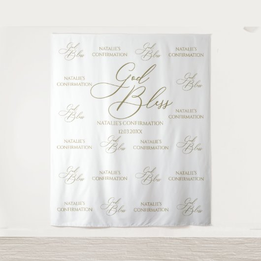 Tapiz God Bless Elegant gold photobooth backdrop Wandteppich (Vorderseite)