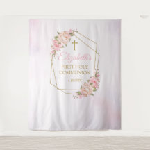 Tapiz Pink Floral Communion Backdrop