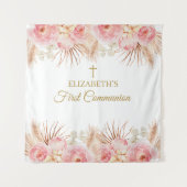 Tapiz Pink Floral First Communion Backdrop banner Wandteppich (Vorderseite)