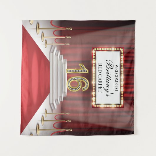 Tapiz Red Carpet 16th Birthday Backdrop banner Wandteppich (Vorderseite (Horizontal))