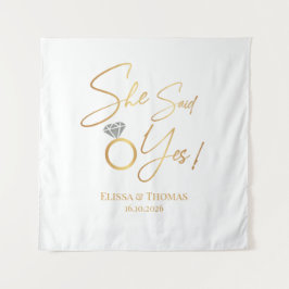 Tapiz Sie sagte ja! Verlobte Hochzeitsszenario Wandteppich