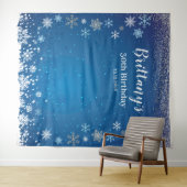 Tapiz Snow Blue Winter Birthday Backdrop banner Wandteppich (Beispiel (Horizontal))