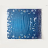 Tapiz Snow Blue Winter Birthday Backdrop banner Wandteppich (Vorderseite (Horizontal))