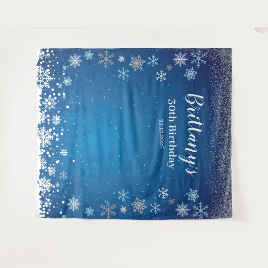 Tapiz Snow Blue Winter Birthday Backdrop banner Wandteppich (Vorderseite (Horizontal))