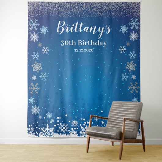 Tapiz Snow Blue Winter Birthday Backdrop banner Wandteppich (Beispiel)