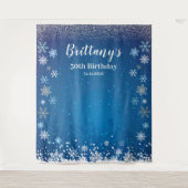 Tapiz Snow Blue Winter Birthday Backdrop banner Wandteppich (Vorderseite)