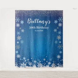 Tapiz Snow Blue Winter Birthday Backdrop banner Wandteppich