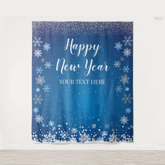 Tapiz Snow Winter Happy New Year Backdrop Wandteppich (Vorderseite)