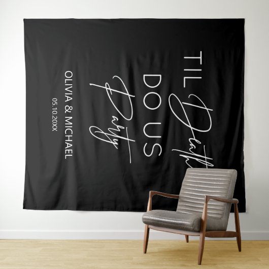 Tapiz Til death do us party wedding black backdrop Wandteppich (Beispiel (Horizontal))