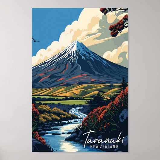 Taranaki Neuseeland Vintage Reise Illustration Poster (Vorne)