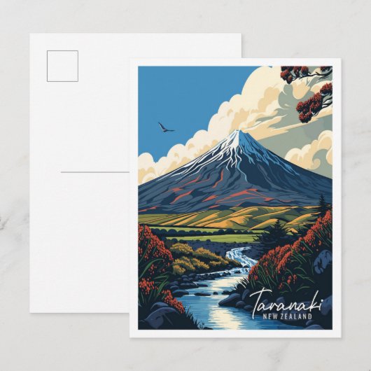 Taranaki Neuseeland Vintage Reise Illustration Postkarte (Vorne/Hinten)