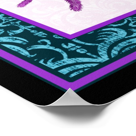 Tarantula - Elegantes Aquamarin & Fuschia Damask G Poster (Ecke)