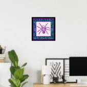 Tarantula - Elegantes Aquamarin & Fuschia Damask G Poster (Heimbüro)