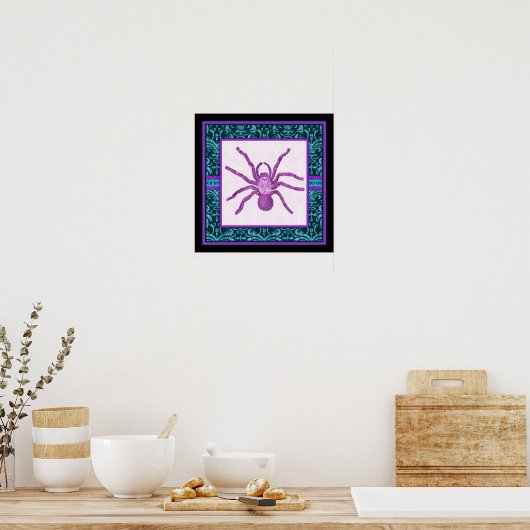 Tarantula - Elegantes Aquamarin & Fuschia Damask G Poster (Küche)