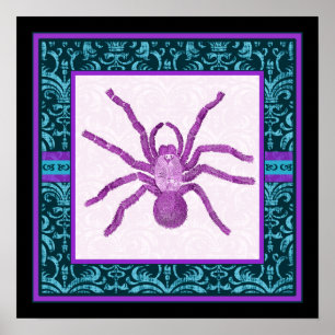 Tarantula - Elegantes Aquamarin & Fuschia Damask G Poster
