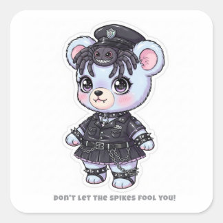 Tarantula Police Bear - Spiky Accessories & Cute Quadratischer Aufkleber