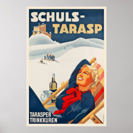 Tarasp Graubünden Grisons Schweiz Vintage Skilift Poster