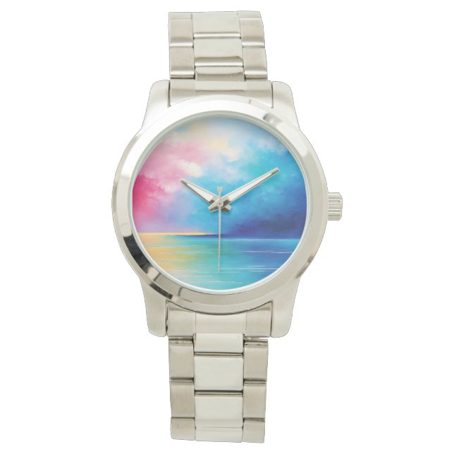 "Tarfarran" Pink und Blue Landschaft Seascape Armbanduhr (Vorderseite)