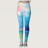 "Tarfarran" Pink und Blue Landschaft Seascape Leggings (Vorderseite)