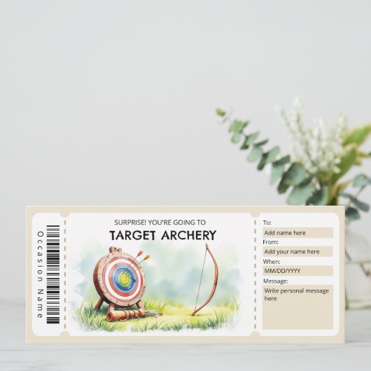 Target Archery Gift Ticket  Einladung (Stehend Vorderseite)