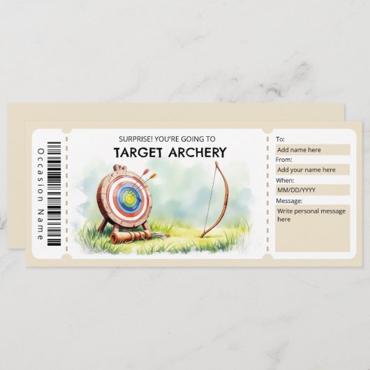 Target Archery Gift Ticket  Einladung (Vorne/Hinten)