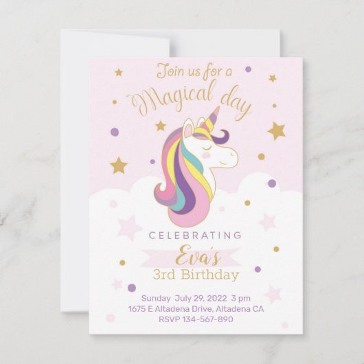 Tarjeta de invitación para cumpleaños unicornio (Vorderseite)
