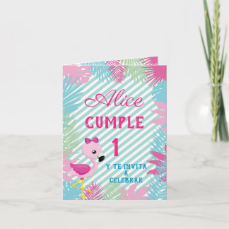 Tarjeta de Invitación Plegable Flamenco Rosa Baby Einladung