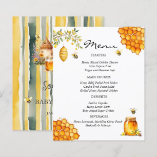 Tarjeta de menú Baby Dusche Bee Honey Bear