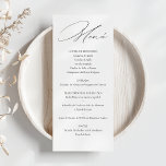 Tarjeta de Menú de Boda Elegante Caligrafía Menükarte<br><div class="desc">Elegante Tarjeta de Menú de Boda en Caligrafía,  Blanco y Negro. Con las minutas personalizadas,  podrás compartir con tus invitados los detalles del menú de tu boda,  manteniendo un krankño coherente con tus invitaciones. ¡Una opción perfekta!</div>