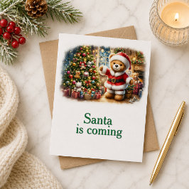 Tarjeta de Navidad con imagen de osito y árbol  Karte