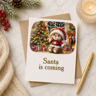 Tarjeta de Navidad con imagen de osito y árbol  Karte