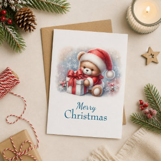 Tarjeta de Navidad con imagen de osito y regalos Karte