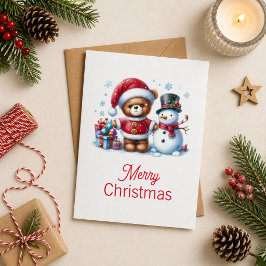 Tarjeta de Navidad con imagen de osito y snowman Karte