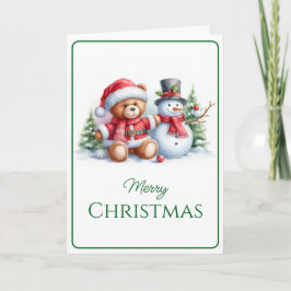 Tarjeta de Navidad con imagen de osito y snowman Karte