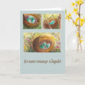 Tarjeta de nido con huevos azules pajaro Robin Karte (Gelbe Blume)