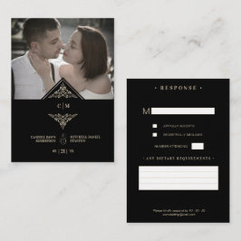 Tarjeta De Recepción RSVP Gold Wedding Initials Fl Begleitkarte