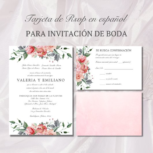 Tarjeta de UAWG de boda rosa elegante Spanische UA RSVP Karte