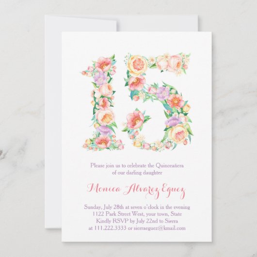 Tarjetas de Fiesta de Quince años, Blumenpasten Einladung (Vorderseite)