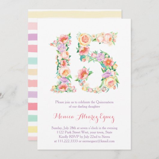 Tarjetas de Fiesta de Quince años, Blumenpasten Einladung (Vorne/Hinten)