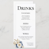 Tarjetas de Menú Cheers Couple Floral Blue Gold Menükarte (Vorne/Hinten)