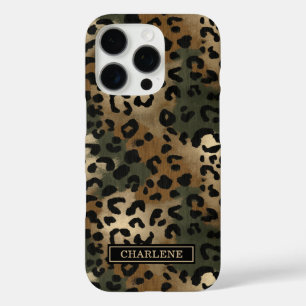 Tarn-Leoparden-Druck monogrammiert iPhone 16 Pro Hülle