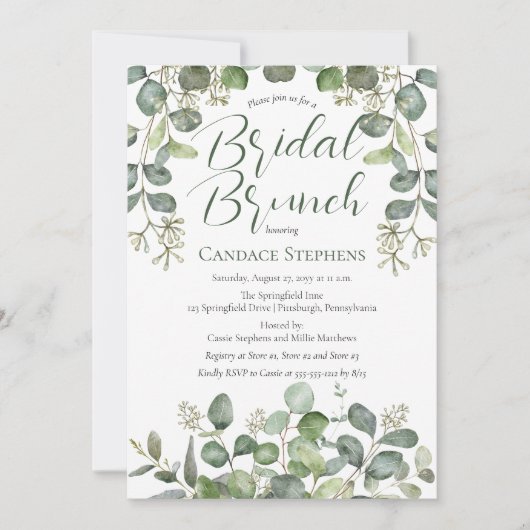 Tarnfarben |Sage Green Seded Eucalyptus Bridal Bru Einladung (Vorderseite)