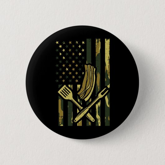 Tarnflagge Bbq Fleisch Grill Barbecue Patriot Männ Button (Vorderseite)