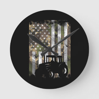 Tarnflagge Traktor Vintage Farm LKW Patriotischer Runde Wanduhr