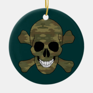 Tarnfleck-Totenkopf und Kreuzknochen-Rund-Ornament Keramik Ornament