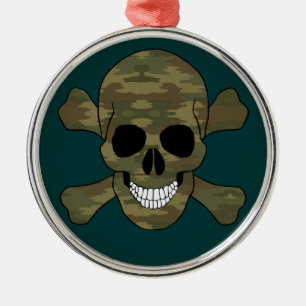 Tarnfleck-Totenkopf und Kreuzknochen-Rund-Ornament Ornament Aus Metall