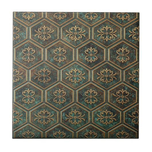 Tarnished Teal & Bronze Hexagon #17 ID1227 Fliese (Vorderseite)