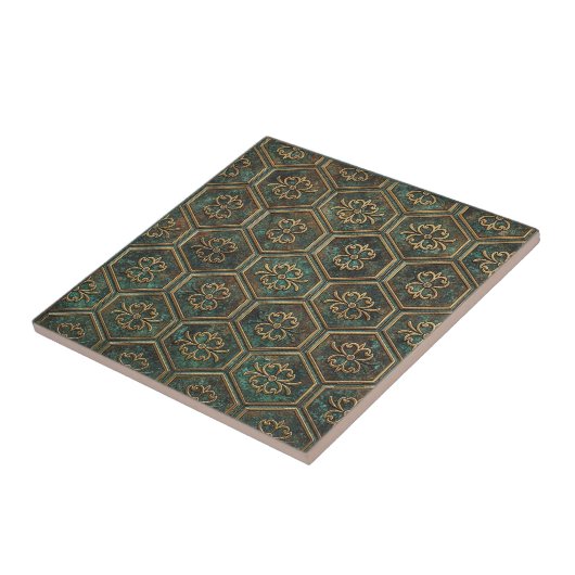 Tarnished Teal & Bronze Hexagon #17 ID1227 Fliese (Seite)