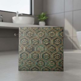 Tarnished Teal & Bronze Hexagon #17 ID1227 Fliese